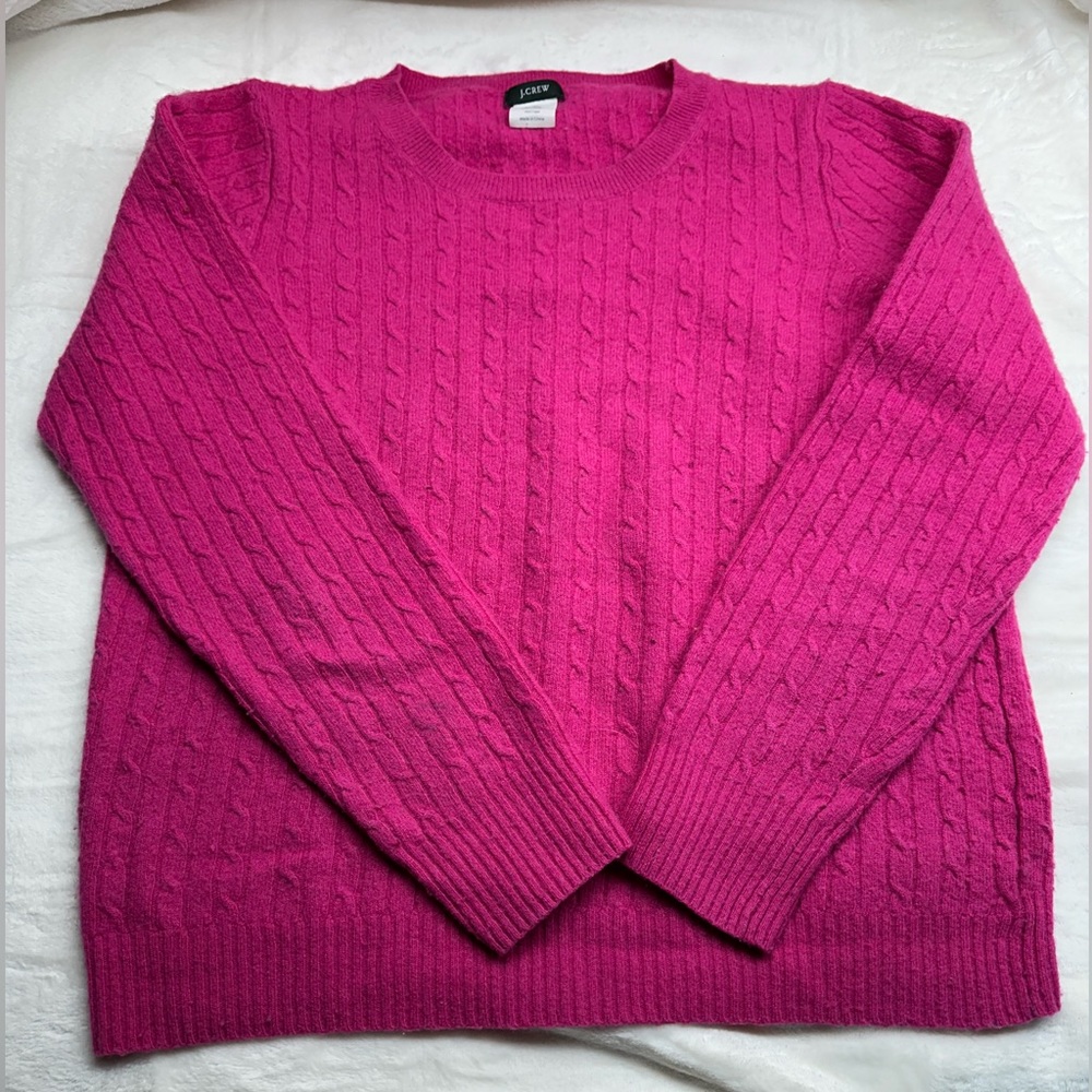 J Crew pink wool/cashmere blend cable knit sweater S/M